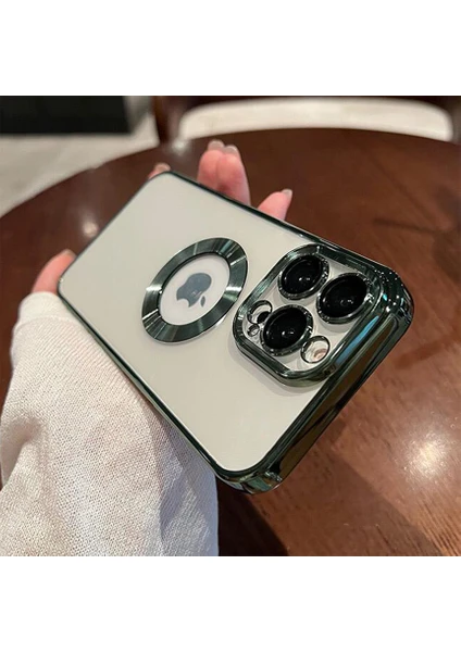 iPhone 13 Pro Kılıf 5d Kamera Lens Korumalı Plating Logo Gösteren Kenarları Renkli Arkası Şeffaf Silikon F