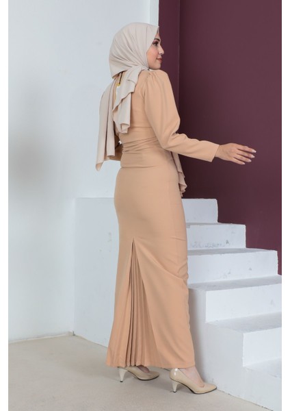 Kruvaze Yaka Tesettür Kalem Elbise 768-CAMEL 38 fırsatları