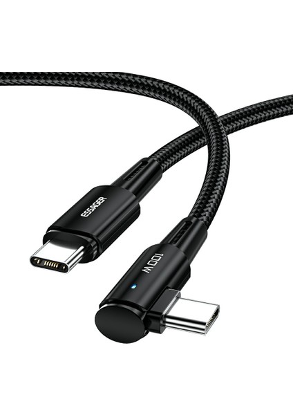 3m 100W Tip C'den Tip C Dirsek 5A Dizüstü Telefon Hızlı Şarj Kablosu Örgülü Veri Kablosu (Yurt Dışından)