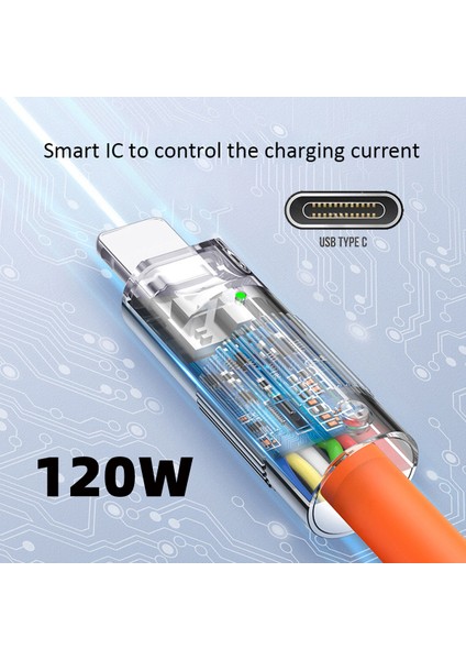 iPhone 15 Serisi için UC-003-0R-2.0M 2m USB Type C-USB-C 120W Hızlı Şarj Kablosu Ultra Yumuşak Sıvı Silikon Veri Kablosu-Turuncu (Yurt Dışından)
