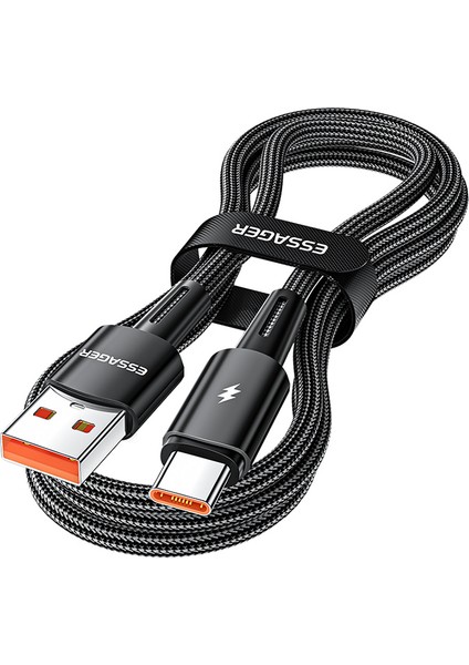 2m Süper Uzun Usb'den Type-C'ye 120W Hızlı Şarj Kablosu 480MBPS Veri Iletim Kablosu - Siyah (Yurt Dışından)