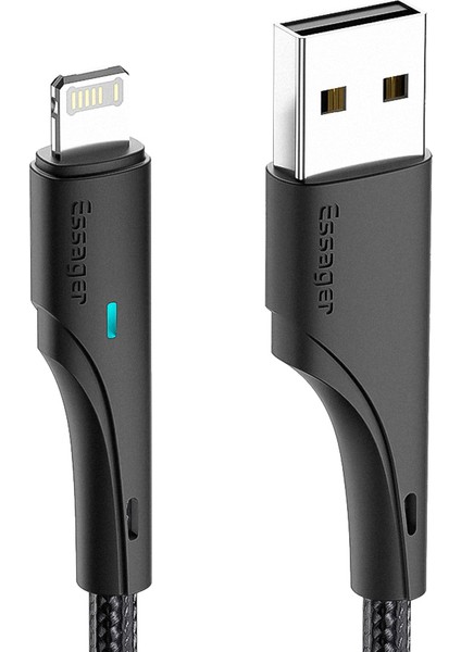 1m Cep Telefonu Kablosu Usb'den Ip'ye 2.4A Hızlı Şarj Kablosu 480MBPS Transfer Örgülü Tasarım Yıldırım Cihazları için LED Işık Tasarım Hattı-Siyah (Yurt Dışından)