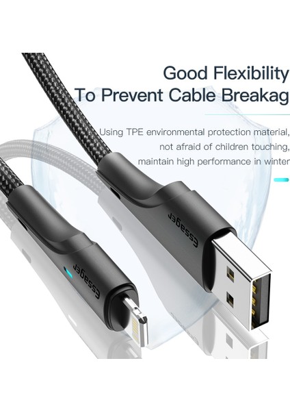 1m Cep Telefonu Kablosu Usb'den Ip'ye 2.4A Hızlı Şarj Kablosu 480MBPS Transfer Örgülü Tasarım Yıldırım Cihazları için LED Işık Tasarım Hattı-Siyah (Yurt Dışından) modelleri