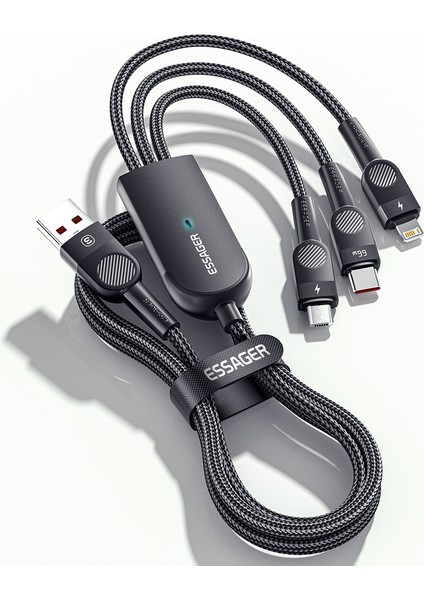 1,2 M 3'ü 1 Arada Mikro / Tip-C / Lightning Veri Kablosu 66W Hızlı Şarj Kablosu - Siyah (Yurt Dışından)