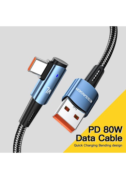 2m Usb'den Type-C'ye Kablo Desteği 7A Hızlı Şarj Dirsek Tasarımlı Örgülü 480MBPS Veri Iletim Kablosu - Mavi (Yurt Dışından) fiyatları