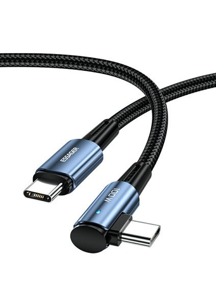 1m 100W Type C Erkek Type C Erkek Dirsek Kablosu 5A Hızlı Şarj Örgülü Veri Kablosu (Yurt Dışından)