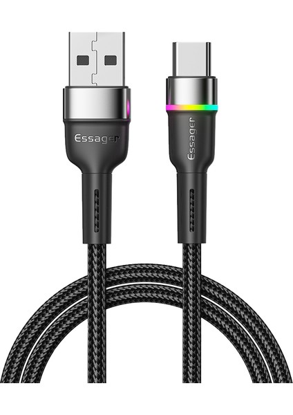 2m Usb A'dan Type C'ye 3A Hızlı Şarj Kablosu 480MBPS Hızlı Aktarım Veri Kablosu Renkli Gösterge Işığı ile Bükülmeye Dayanıklı Örgülü Şarj Kablosu (Yurt Dışından)
