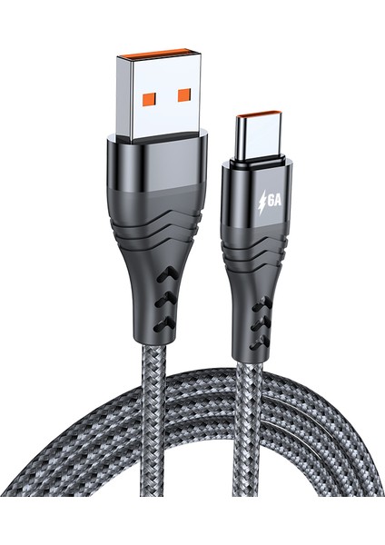 Huawei Samsung Için 2m USB To Type-C 6A Yüksek Mevcut 66W Hızlı Şarj Kablosu Örgülü Veri Kablosu (Yurt Dışından)