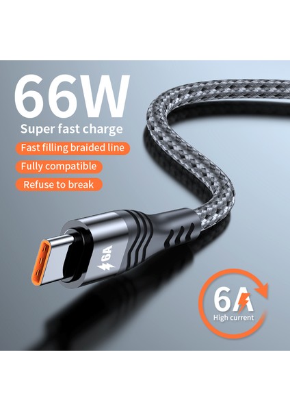 Huawei Samsung Için 2m USB To Type-C 6A Yüksek Mevcut 66W Hızlı Şarj Kablosu Örgülü Veri Kablosu (Yurt Dışından)