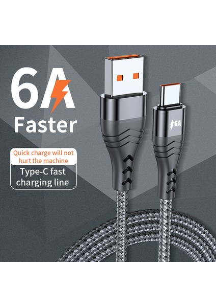 Huawei Samsung Için 2m USB To Type-C 6A Yüksek Mevcut 66W Hızlı Şarj Kablosu Örgülü Veri Kablosu (Yurt Dışından)