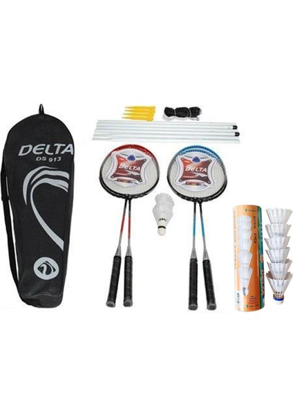 4 Adet Badminton Raketi + Çantası + File + Demir + 9 Adet Yüksek Hız Başlangıç Badminton Topu