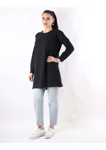 Oversize Çavuş Desen Tunik Siyah