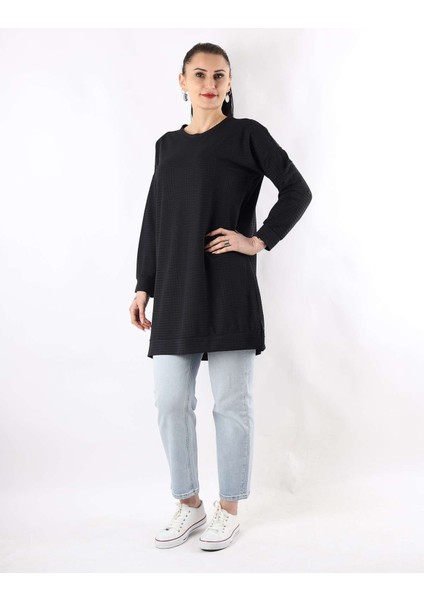 Oversize Çavuş Desen Tunik Siyah indirimleri