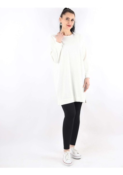 Oversize Çavuş Desen Tunik Ekru