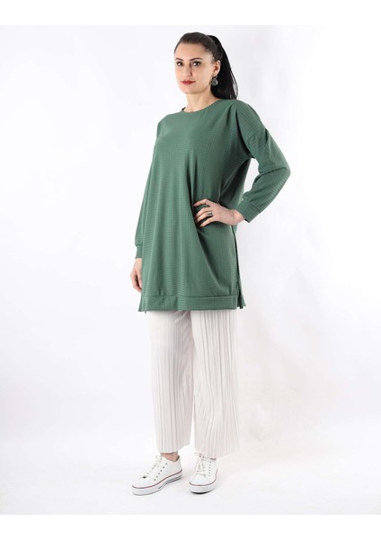 Oversize Çavuş Desen Tunik Zümrüt Yeşili