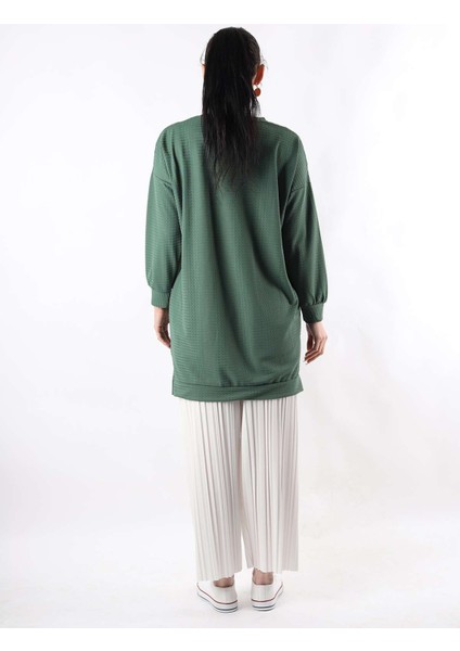 Oversize Çavuş Desen Tunik Zümrüt Yeşili modelleri