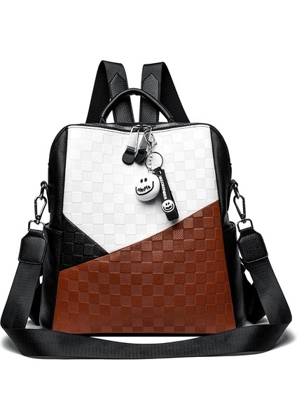 Checkerboard Sırt Çantası Kadın Hakiki Deri Dokulu Sırt Çantası (Yurt Dışından)