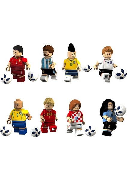 8 Futbol Yıldızı Figürleri Seti Birleştirilmiş Yapı Taşı Minifigure Oyuncakları (Yurt Dışından)