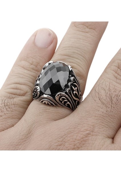 Avrupa Rönesans Tasarım Oval Taşlı Gümüş Erkek Yüzük modelleri