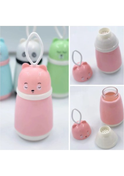 Panda Figürlü Cam Matara 380 ml Pembe