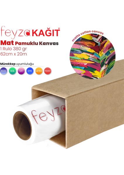 Feyza Kağıt® Cotton Kanvas Matt % 100 Pamuk Tuval 380GR Pigmet ve Dye Iç Mekan 62CMX 20 mt (1 Rulo)