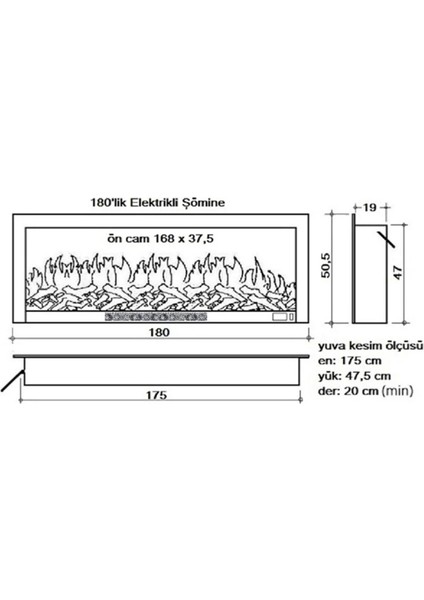 Alaz Efekt Elektrikli Şömine Haznesi Ses Efektli Bluetoothlu 180 cm 1800 W