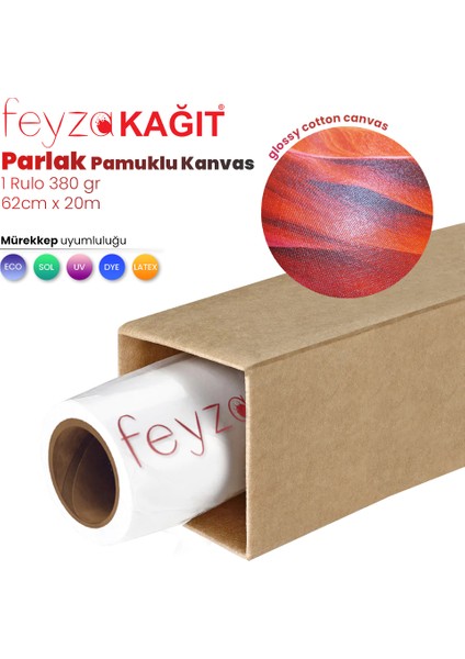 Feyza Kağıt® Cotton Kanvas Parlak % 100 Pamuk Tuval 380GR Ecosolvent Latex Uv Uyumlu 62CMX 20 mt (1 Rulo)