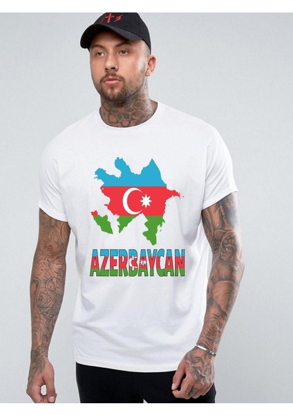 Azerbaycan Tişörtü, Pamuklu Unisex Tişört. "azerbaycan" Yazılı Azerbaycan Bayraklı Yumuşak Tişört