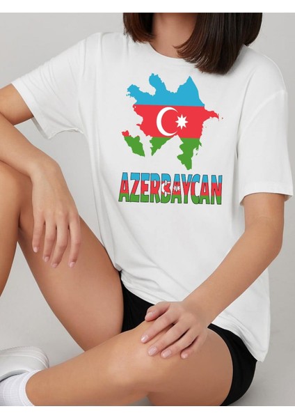 Azerbaycan Tişörtü, Pamuklu Unisex Tişört. "azerbaycan" Yazılı Azerbaycan Bayraklı Yumuşak Tişört