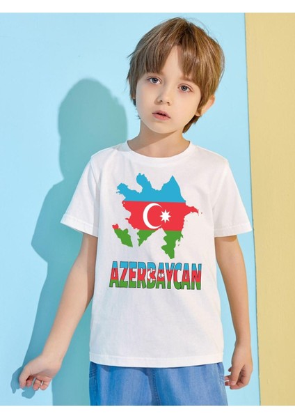 Azerbaycan Tişörtü, Pamuklu Unisex Tişört. "azerbaycan" Yazılı Azerbaycan Bayraklı Yumuşak Tişört