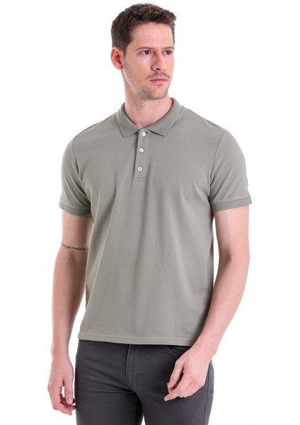 Haki Petek Desenli Regular Fit 100% Pamuk Polo Yaka Tişört