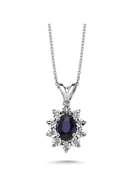 Safir Taşlı Pırlanta Kolye