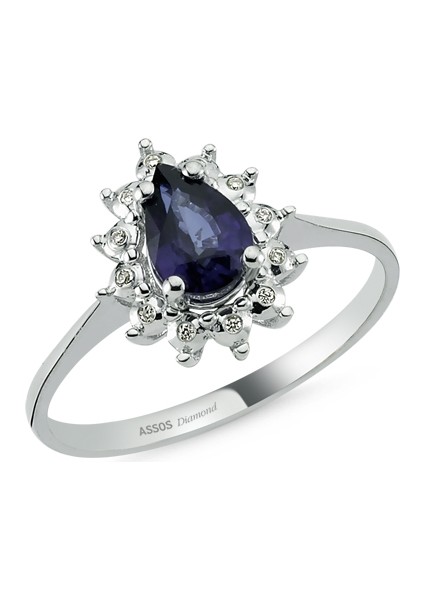 Damla Safir Taşlı Pırlanta Yüzük