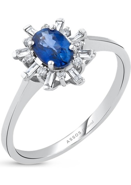 0.14 Karat Baget Taşlı Pırlantalı Safir Yüzük