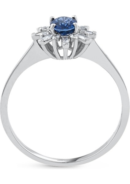 0.14 Karat Baget Taşlı Pırlantalı Safir Yüzük fiyatları