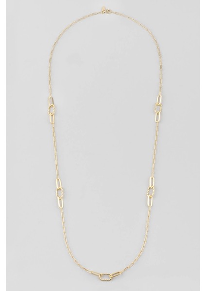 Modern Stil 18 Ayar Sarı Altın Kaplama 90 cm Gümüş Zincir Kolye