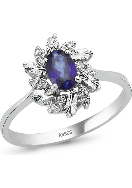 Safir Taşlı Pırlanta Fantazi Yüzük