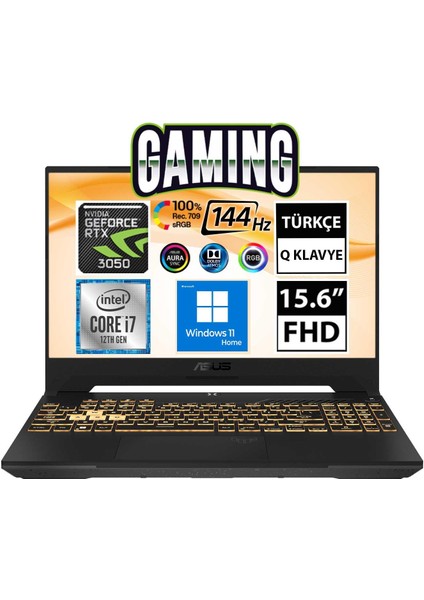 Tuf Gaming F15 FX507ZC4-HN008W02 I7-12700H 16GB 512SSD+1TBSSD RTX3050 15.6" Fullhd W11H Taşınabilir Bilgisayar