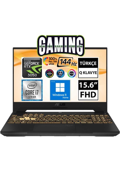 Tuf Gaming F15 FX507ZC4-HN008W I7-12700H 16GB 512SSD RTX3050 15.6" Fullhd W11H Taşınabilir Bilgisayar