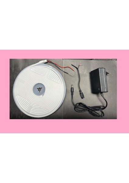 Neon Set Pembe 12 Volt Tabela Esnek Neon LED Dış Mekan+5 Amper Jacklı Plastik Trafo+Dişi Jack
