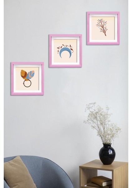 Yapışkanlı Sök-Tak Klasik Pembe Kare Çerçeveler - 3'lü Paket 21X21CM