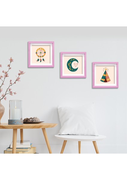 Yapışkanlı Sök-Tak Klasik Pembe Kare Çerçeveler - 3'lü Paket 21X21CM