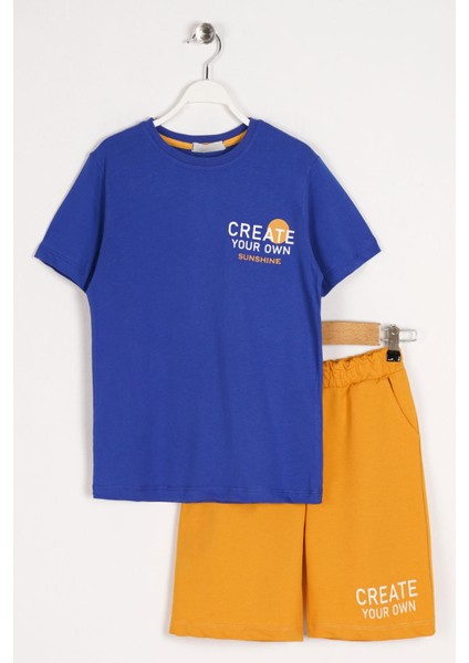 Erkek Çocuk Saks Renkli Create Your Own Baskılı Kaprili Takım
