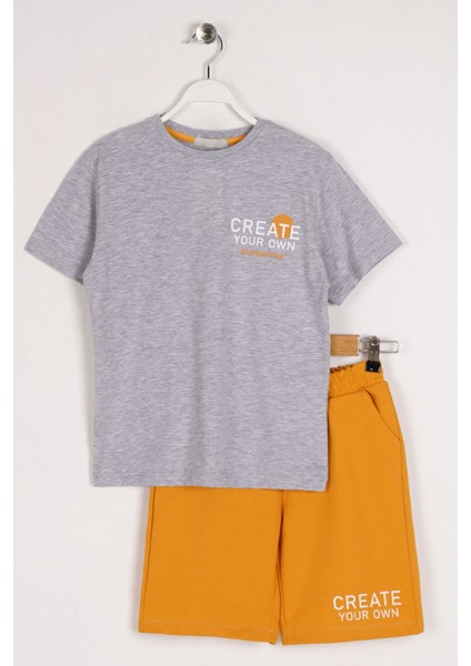 Erkek Çocuk Gri Renkli Create Your Own Baskılı Kaprili Takım