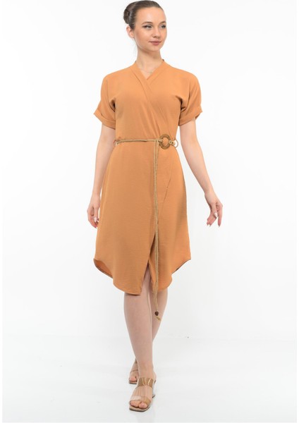 Kadın Kemer Detaylı Aerobin Elbise Taba