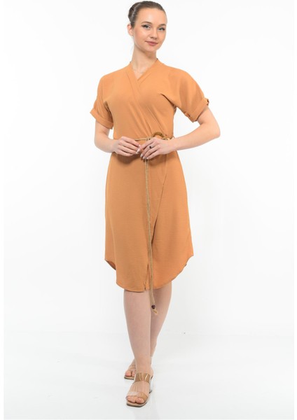 Kadın Kemer Detaylı Aerobin Elbise Taba fiyatları