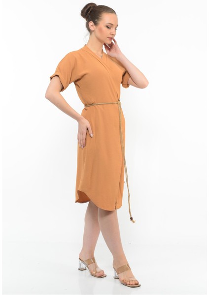 Kadın Kemer Detaylı Aerobin Elbise Taba indirimleri