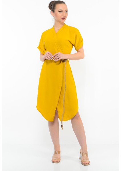 Kadın Kemer Detaylı Aerobin Elbise Sarı
