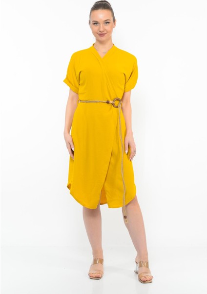 Kadın Kemer Detaylı Aerobin Elbise Sarı fiyatları