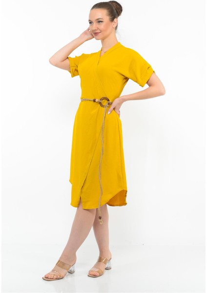 Kadın Kemer Detaylı Aerobin Elbise Sarı fırsatları